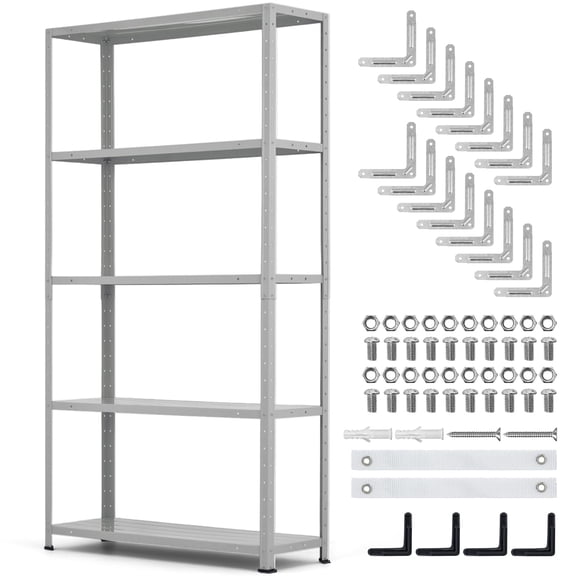 Danolapsi 5 Tier Heavy Duty Steel Shelving Unit, 500 lbs Capacity Garage Storage Shelves with Adjustable Height, Metal Shelves, Industrial Shelves for Indoor Outdoor Use