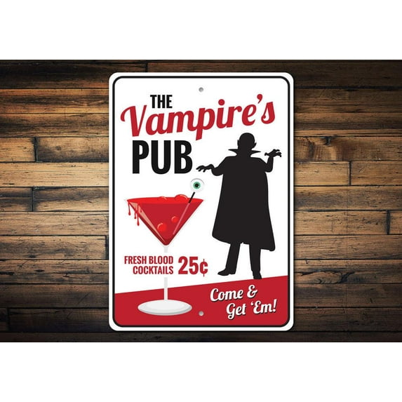 Vampires Pub Novelty Sign, Metal Wall Decor - 10x14 inches