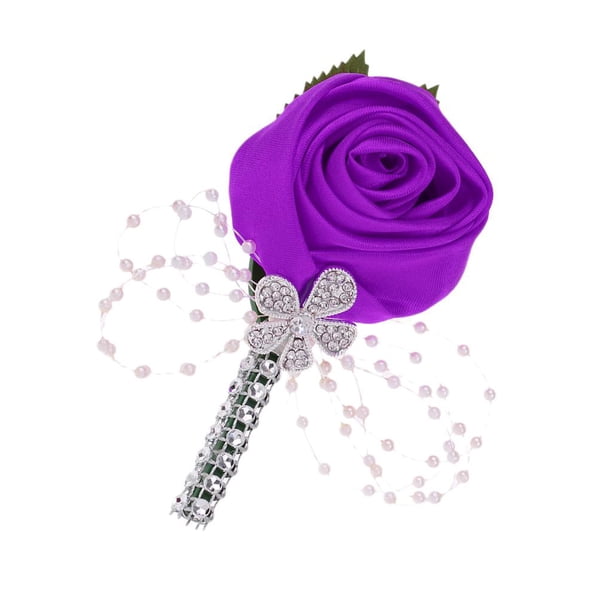 Broche de Tela Artificial Ramillete de Flores Gloria para boda Nupcial Rosa púrpura oscura