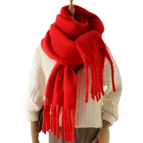 Elegant Solid Color Scarf With Textured Tassels End For Layering Cold Weather