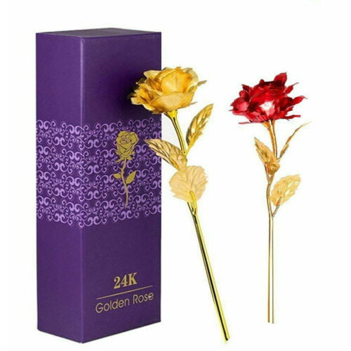 8AA3 Colorful 24K Gold Rose Flower Golden Dipped Valentine Flowers Gift 