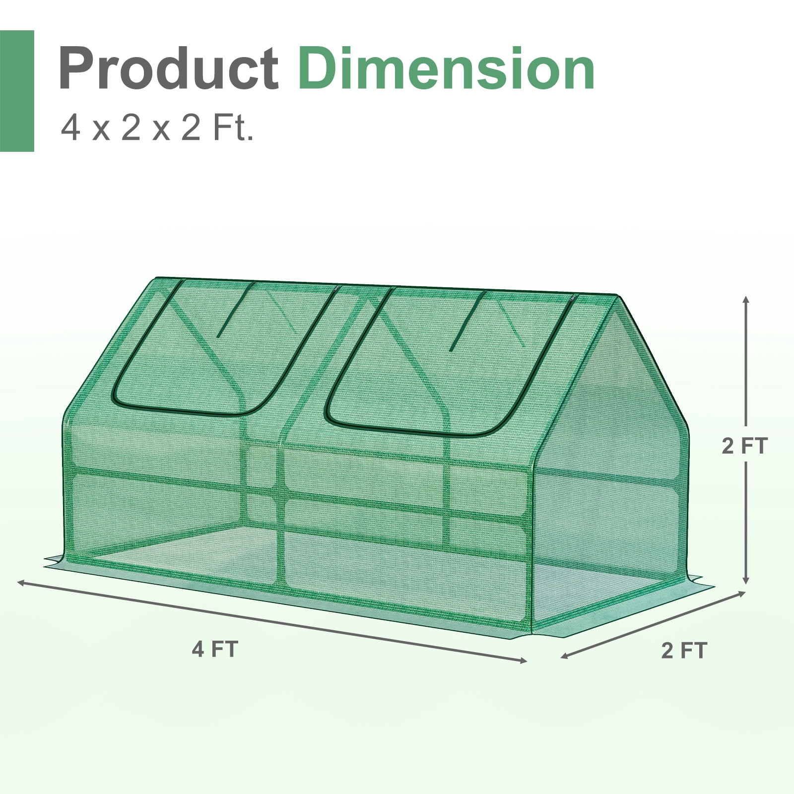 Aoodor 4 ft. x 2 ft. x 2 ft. Mini Greenhouse with 2 Zipper Doors, Water Resistant UV Protected for Flowers, vegetables and herbs - Green