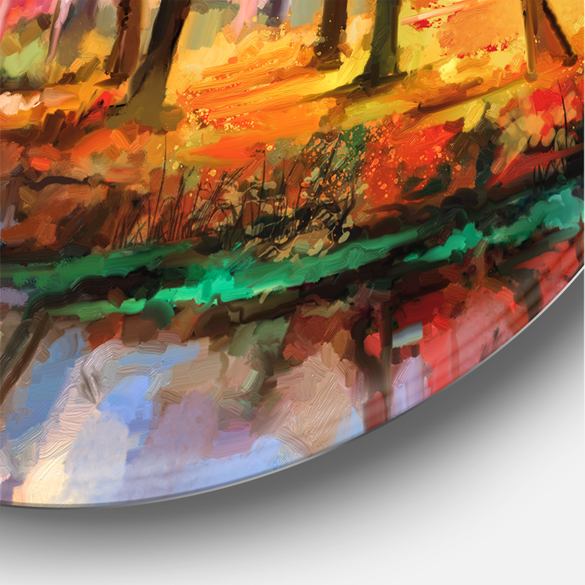 Designart 'The Lake In Autumn By Colorful Autumn Trees' Modern Circle Metal Wall Art 29x29 - Disc of 29