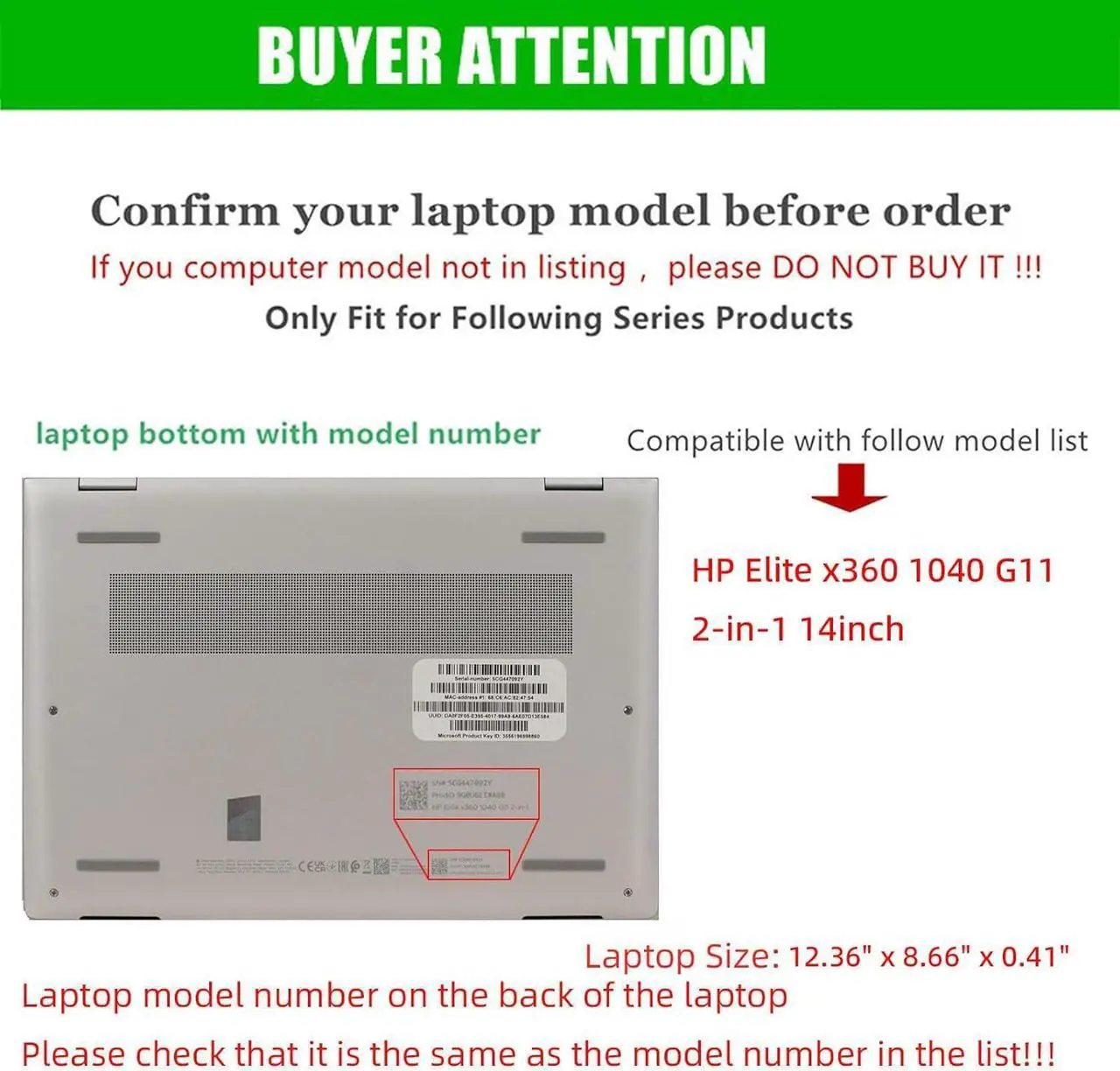 Laptop Case Cover Only for HP Elite x360 1040 G11 2-in-1 14" Notebook PC 2024-2025 (NOT Working with Other Models). PU Leather Shell Notebook Sleeve