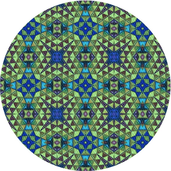 Ahgly Company Machine Washable Indoor Round Transitional Kelly Green Area Rugs, 5' Round