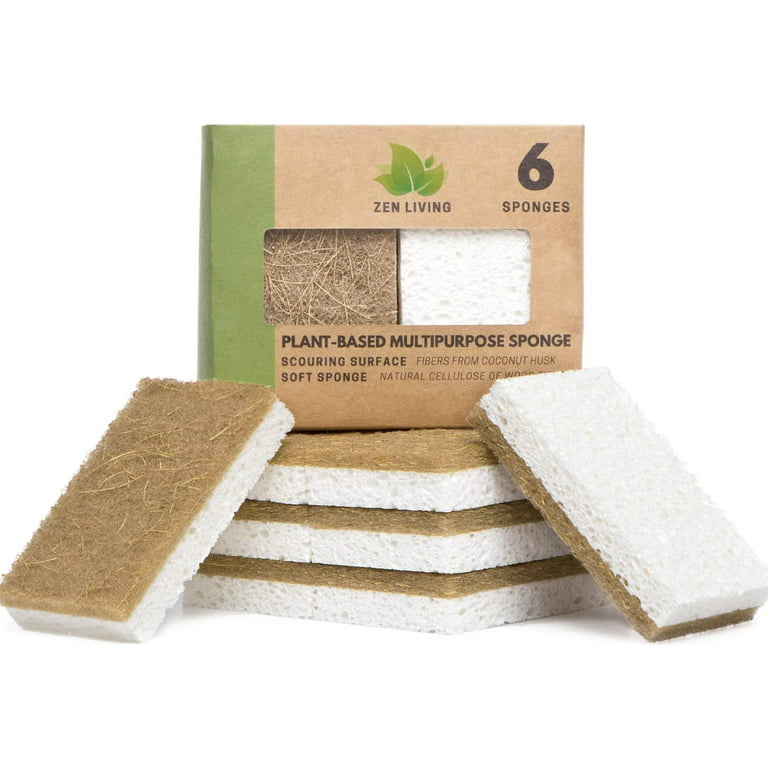  10 Pack Biodegradable Natural Kitchen Sponge - Compostable  Cellulose and Coconut Walnut Scrubber Sponge - Eco Friendly Sponges for  Dishes : Health & Household