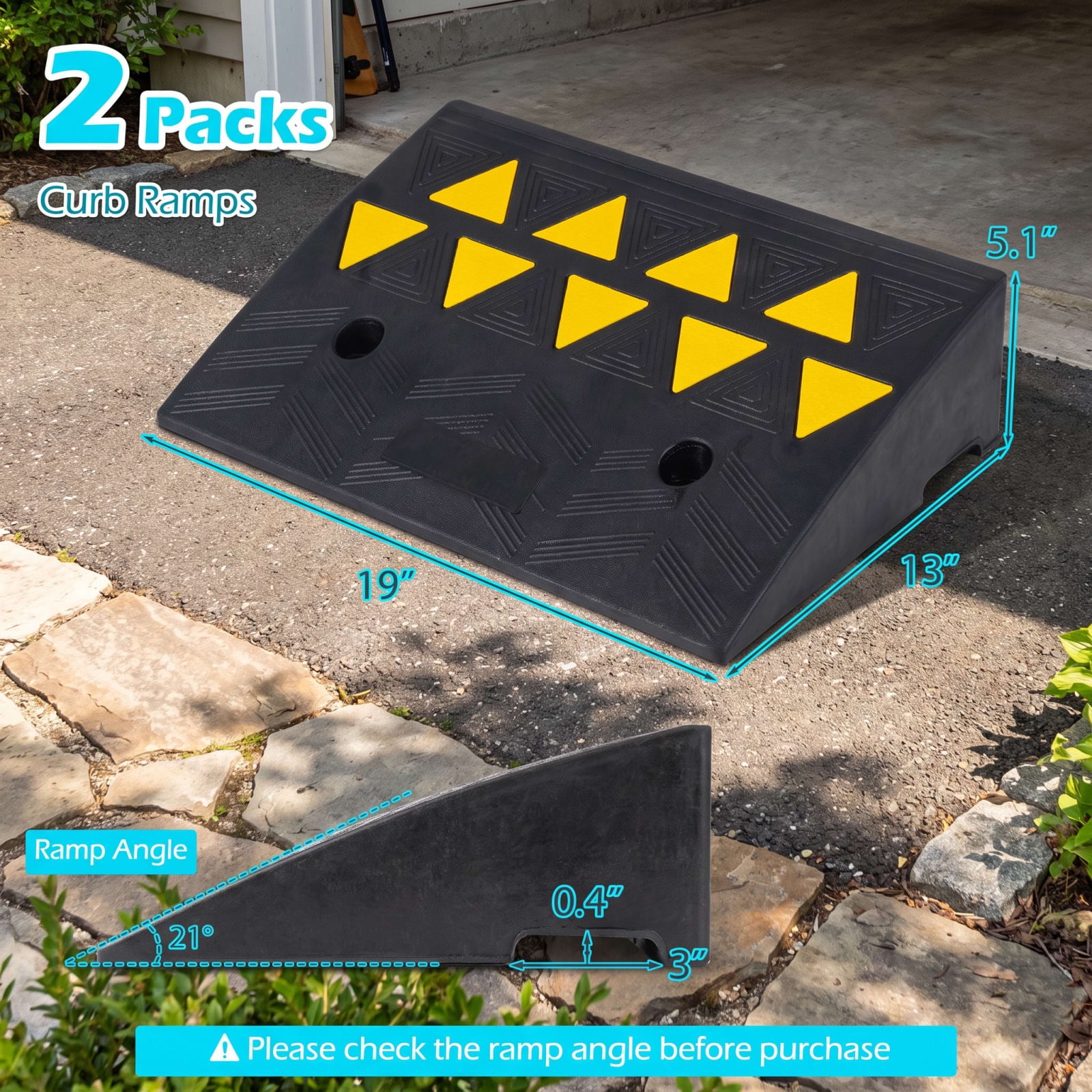 Biotree Driveway Threshold Ramps with 5 Inch Rise for Medium Trucks, 2 Pcs, Black