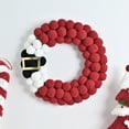 thumbnail image 6 of Christmas Pom Pom Wreath with Santa Belt - 14 Inch Red and White Plush Felt Holiday Door Decoration for Front Door, Window, Fireplace, Wall, Indoor Festive Party Decor, 6 of 8