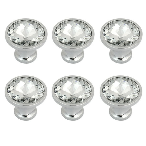Unique Bargains 6Pack Crystal Round Dresser Hardware Knobs Silver Tone