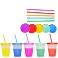 thumbnail image 5 of 5Pack Plastic Tumblers with Lids and Straw - 24OZ Color Changing Cups with Lids and Straws for Adults and Kids - Tumblers with Lids and Straws for Cold Drinks or Reusable Coffee Cups with Lids, 5 of 7