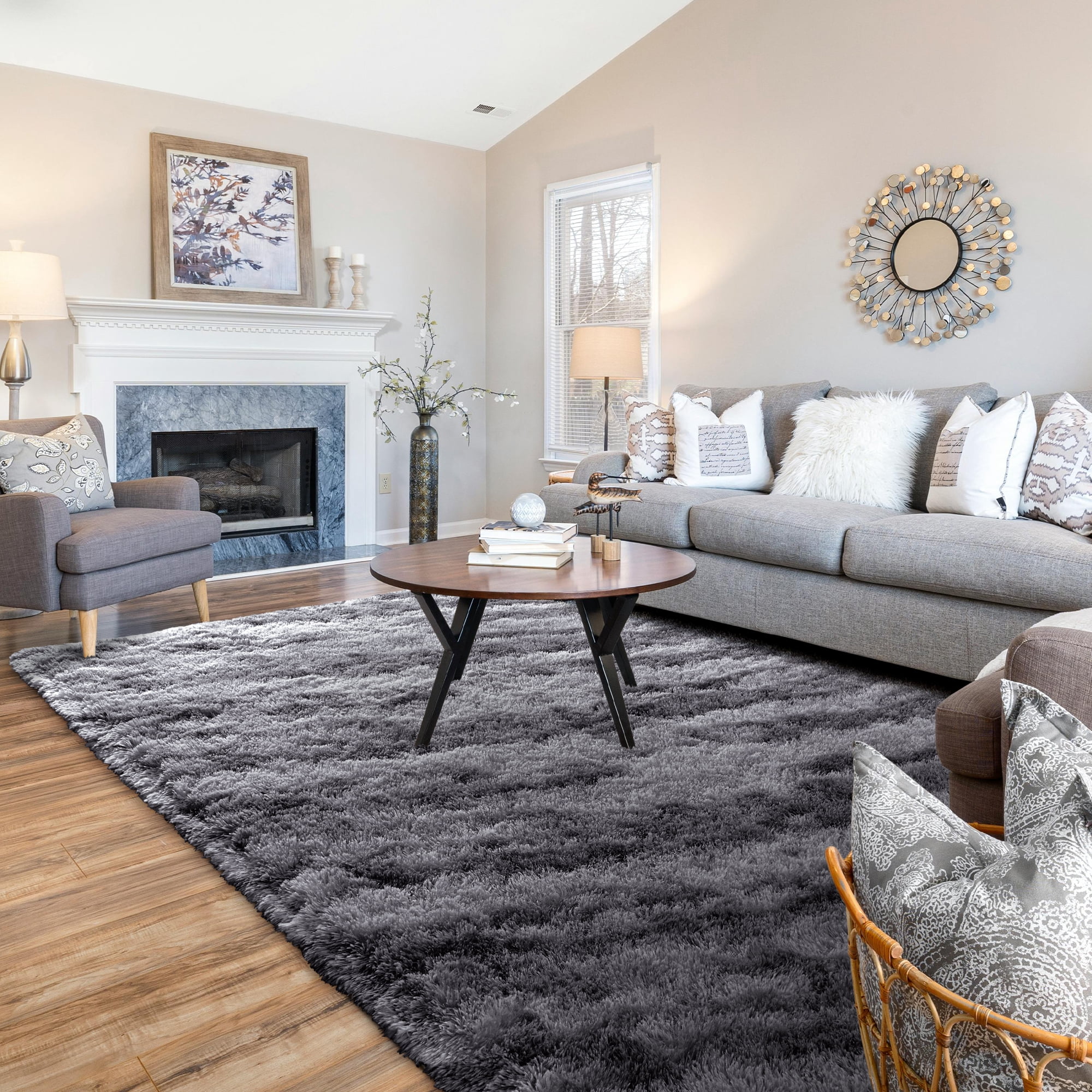 Cydiria Modern Dark Charcoal Plush Area Rug Scandinavian Shaggy Carpet for Living Room, 5' x 8'