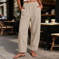 thumbnail image 2 of Women's Tapered Pants, Mid Rise Casual Pants with Elastic Waist & Side Pockets, Work Travel Running Outdoor Wear | VerBelle,Beige L, 2 of 8