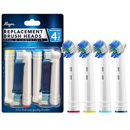 Professional White Replacement Toothbrush Heads w/ 3D Whitening, Compatible with Oral-B Braun Electric Toothbrush- 4 Pro Style- Fits The Oralb Kids Care 1000 Etc.