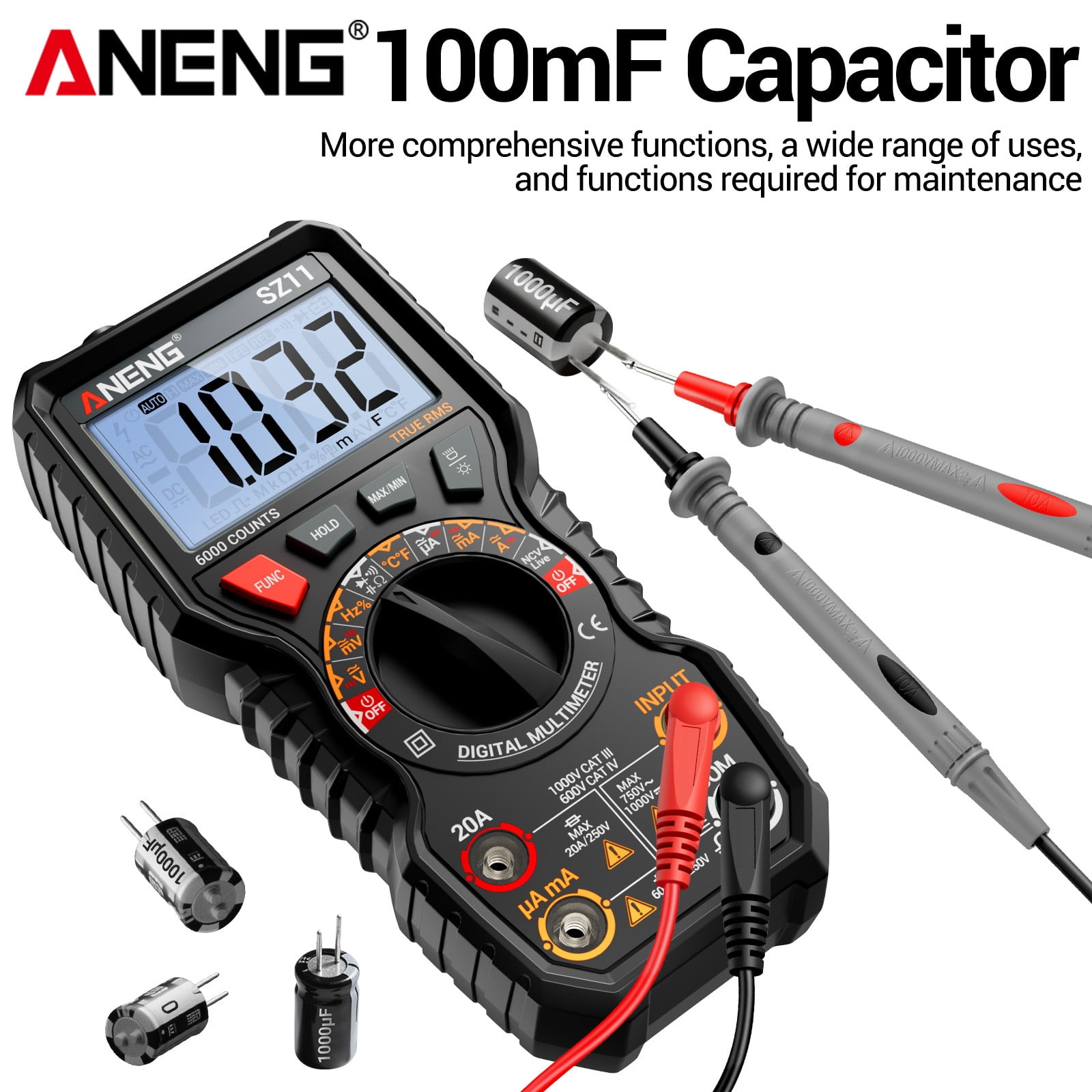 ANENG Digital Multimeter SZ11 True RMS 6000 Counts Multi-Range NCV Magnetic 1-Pack