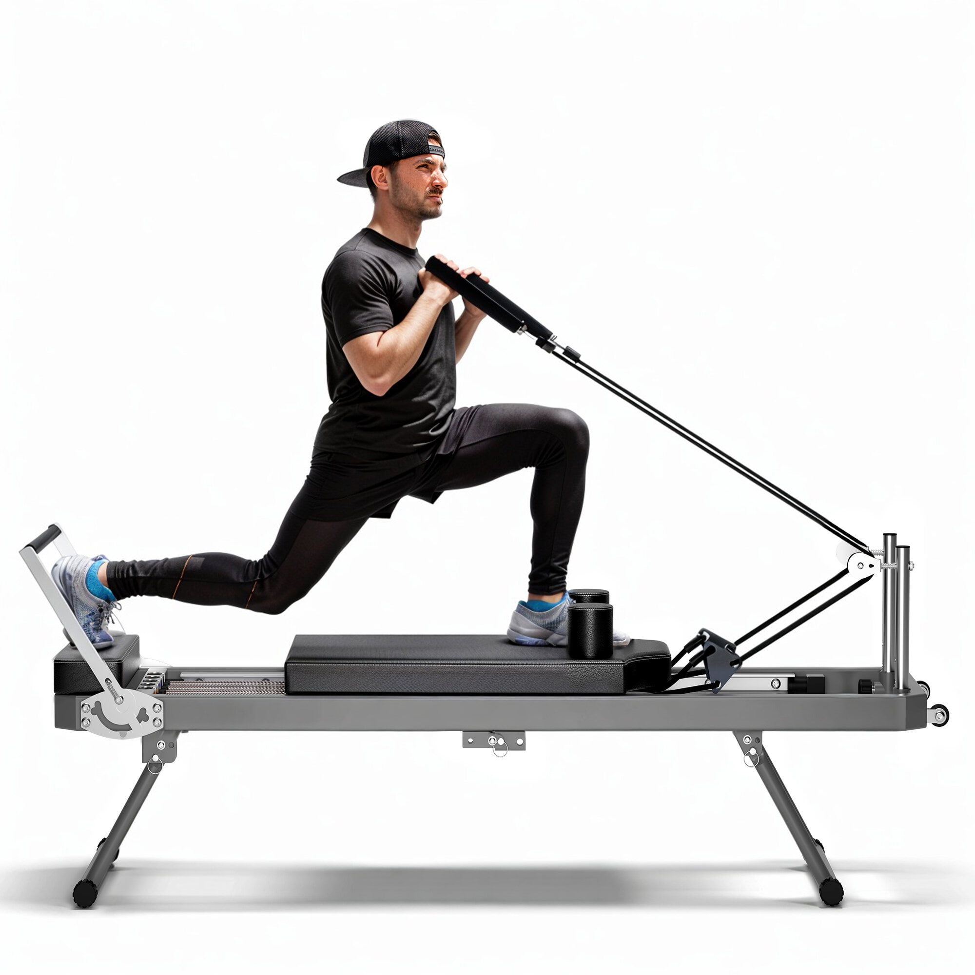 Exercise Equipment Extra Large Pilates Reformer - Multi-functional Home Fitness Equipment, 395lbs Capacity, with Dynamic Resistance Cords and Aerobic Rebounder, Improves Posture, Builds Strength, Red