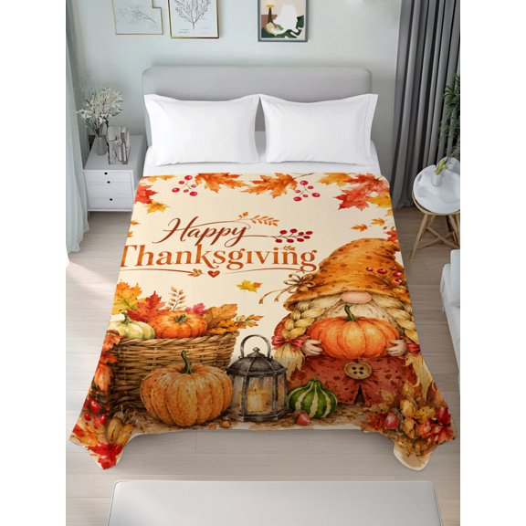 Queen Size Flat Sheet Only,Hello Thanksgiving Words Gnome Soft Top Bed Sheets Breathable Bedding Sheet Farm Fall Pumpkin Microfiber Hotel Luxury Top Sheets