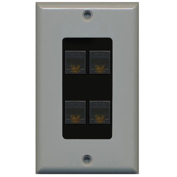 RiteAV Decorative 1 Gang 4 Port Cat6 Wall Plate - Gray/Black