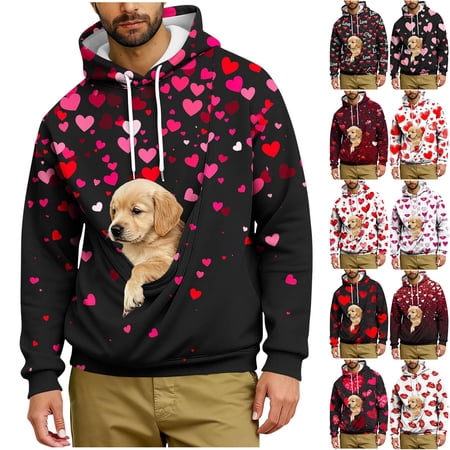 Oksale Valentines Day Hoodies for Men with Kangaroo Pouch Pet Carrier Sweatshirts Loose Long Sleeve Oversized Sweatshirt Cute Graphic Fashion Clothing Black XXXL