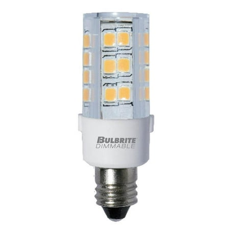

Bulbrite Pack of (2) 4.5 Watt 120V Dimmable Clear T4 LED Mini Light Bulbs with Mini-Candelabra (E11) Base 2700K Warm White Light 400 Lumens