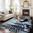 thumbnail image 3 of 5x7 Washable Area Rug, Black Elk Non-Slip Large Rectangle Rug for Living Room Bedroom, Navy White Wood Grain Forest Mountain Animal Indoor Floor Mat for Home Decor, 3 of 9