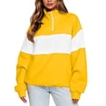 thumbnail image 3 of Quarter Zip Sweatshirt Women Stand Collar Color Block Fleece Pullover Lightweight Casual Loose Long Sleeve Fall Sweatshirt No Hood Yellow XL, 3 of 8