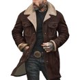 thumbnail image 2 of Joernso Men Jacket Autumn Winter Woolen Coat Lapel Single-Breasted Mid-Length Windproof Jacket Suede Multi Pockets Outerwear, 2 of 8