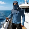 thumbnail image 7 of Men's Ombre Print Hooded Long Sleeve Sun Shirt - Fashionable Gradient Pullover with Built-in Face Mask & Zipper Pocket - UPF 50+ Quick Dry Athletic Top for Fishing, Hiking & Summer 2026 Sky Blue L, 7 of 7