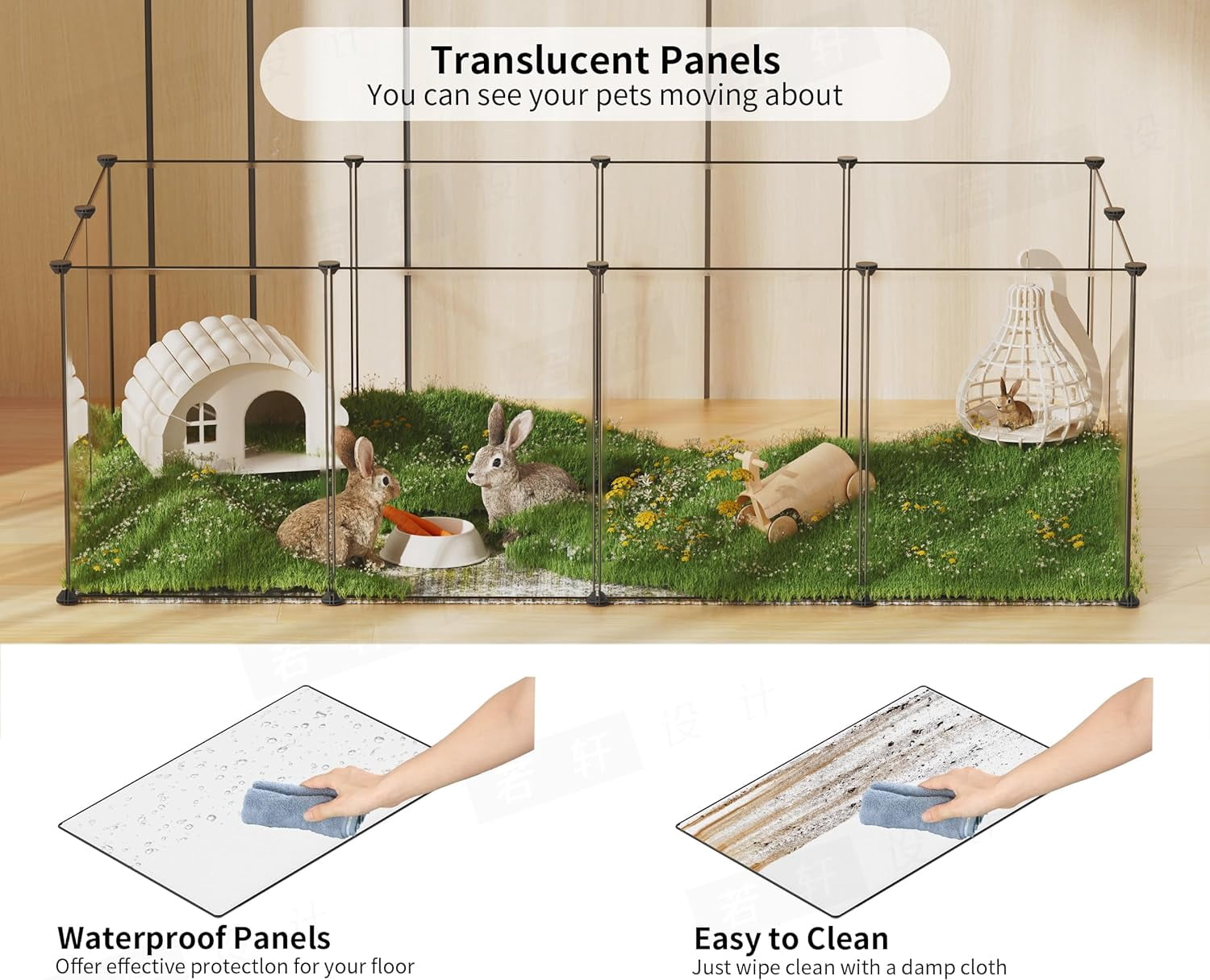 Youngshion 12 Panels Transparent Small Animals Playpen 56" x 28" x 14" Portable Pet Playpen Plastic Enclosure Puppy Play Pen Indoors Outdoor Pet Fence for Guinea Pigs Bunny= Ferrets Hamsters Hedgehogs