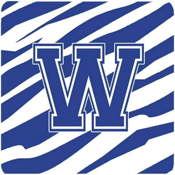Set of 4 Monogram - Tiger Stripe Blue and White Foam Coasters Initial Letter W