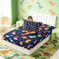 thumbnail image 4 of Manfei Cute Dino Animals Twin Fitted Sheet,Kawaii Flowers Bedding,Blue Green,2 Pieces,1 Fitted Sheet and 1 Pillowcase, 4 of 6