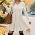 thumbnail image 6 of Bovxnpu Women Long Sleeve Dresses Plus Size Dresses, Long Sleeve Dress for Women Sweater Dress V Neck Empire Waist Tunic Dress Fall Dresses Women Casual Dress with Pockets Spring Fall Outfits, 6 of 9