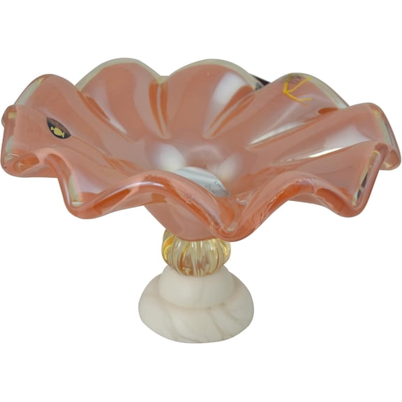 Threestar 15" Inch Italian Murano Pink Glass Dish Fruit Bowl Center Piece