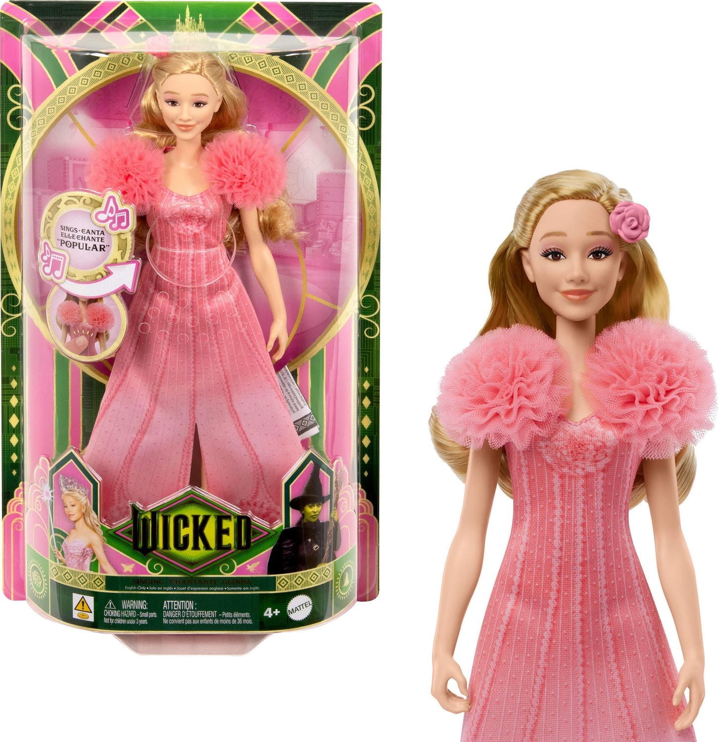 Wicked Singing Glinda Fashion Doll, Posable with Removable Movie Fashions & Accessories, Ages 4Y+