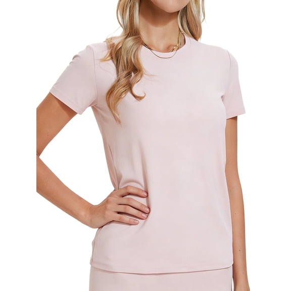 Gynyvoja Women'S Cotton-Blend Crewneck Workout Tops - Athletic Casual Short Sleeve Shirts Quick Dry Pink XXL