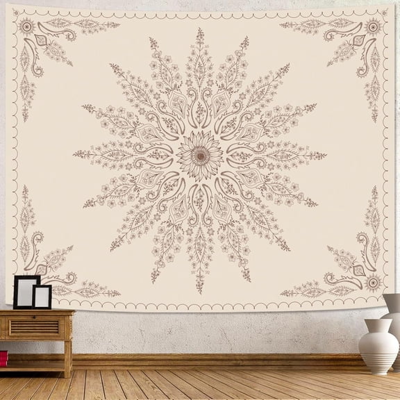 Boho Floral Mandala Tapestry for Bedroom Aesthetic Bohemian Flower Wall Tapestry Beige Hippie Indian Small Tapestries Wall Hanging for Living Room Dorm Decor 40 x 30 Inch