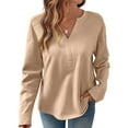 thumbnail image 2 of LEBONYARD Women's Fashion Chic V-Neck Design Solid Colored Pullover Soft Sweatshirts Casual Comfortable Long Sleeve Loose Fit Ladies Daily Tops, 2 of 8