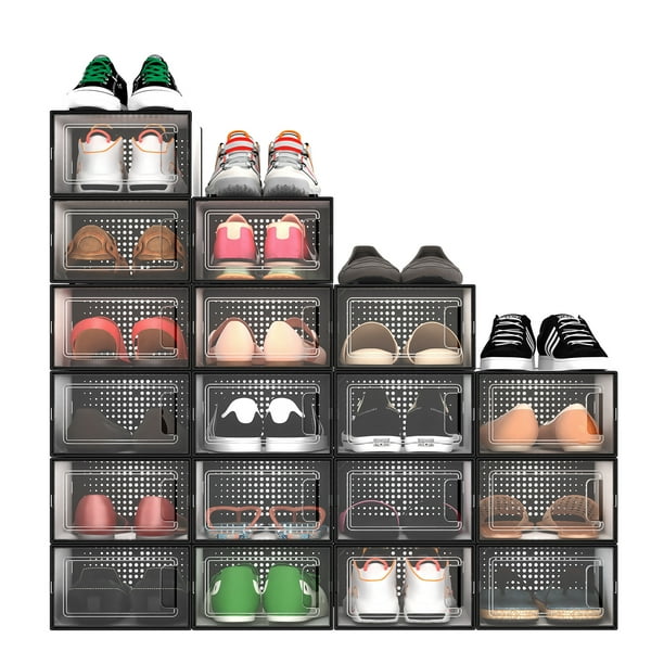 DWVO 18 Pack Shoe Storage Box Clear Plastic Stackable Shoe Organizer