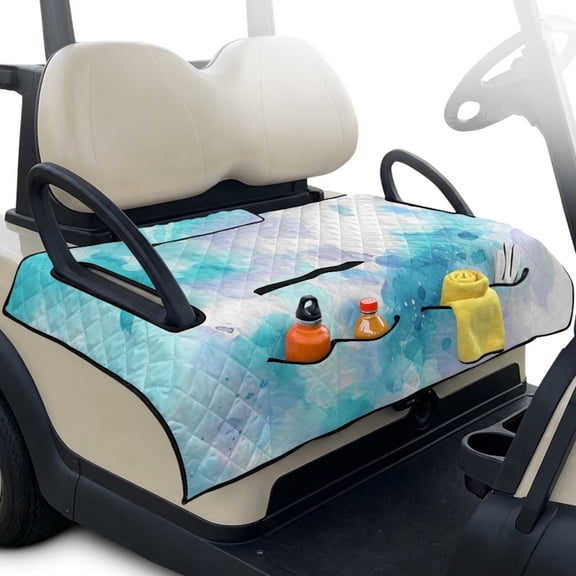 Yuyamidu Blue Watercolor Golf Cart Seat Covers for 2 Passenger Fashion Golf Cart Seat Towel Blanket with Pockets Club Car Accessories for All Season Protection