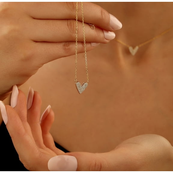 FusionJevel 925 Sterling Silver 18K Gold Plated Moissanite Heart Necklace / Simulated Diamond Heart Necklace / Solid Gold Heart Pendant for Women / Sterling Silver Pendant