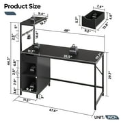 Bestier 48-Inch LED Gaming Desk with Adjustable Shelf and Storage Drawer, Black