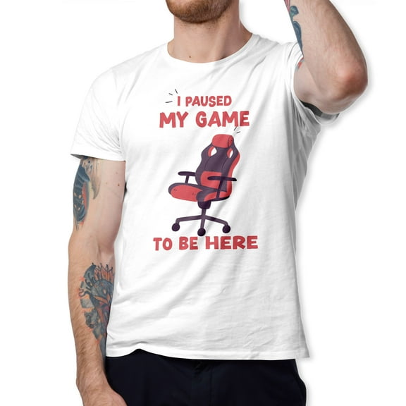 Greenyef Graphics I Paused My Game to Be Here Video Gamer Gift for Men Teenagers Gaming Funny Graphic T-Shirt Style-46 (White, Medium)