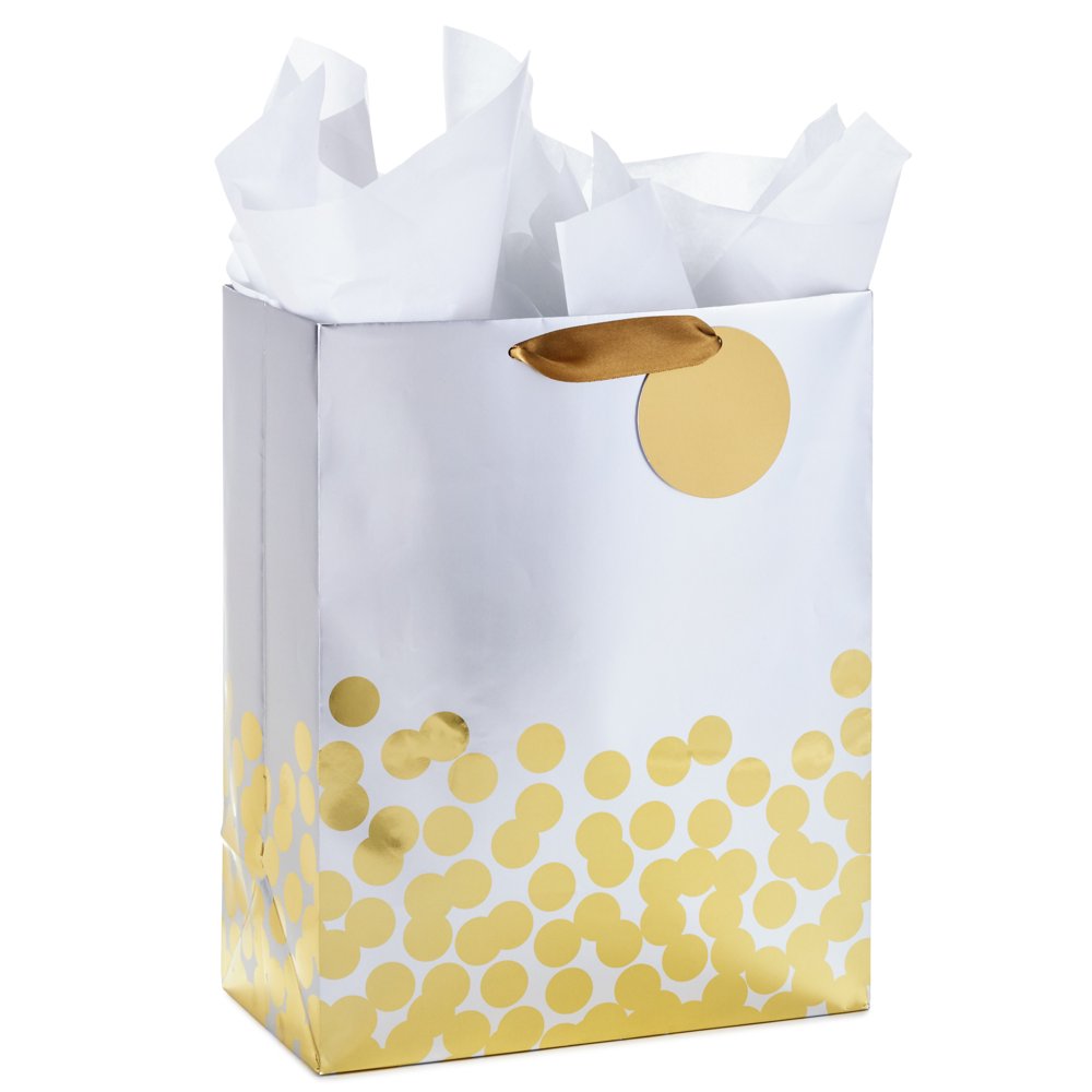 Hallmark 13" Large Gift Bag with Tissue Paper (Gold Foil Dots on Silver