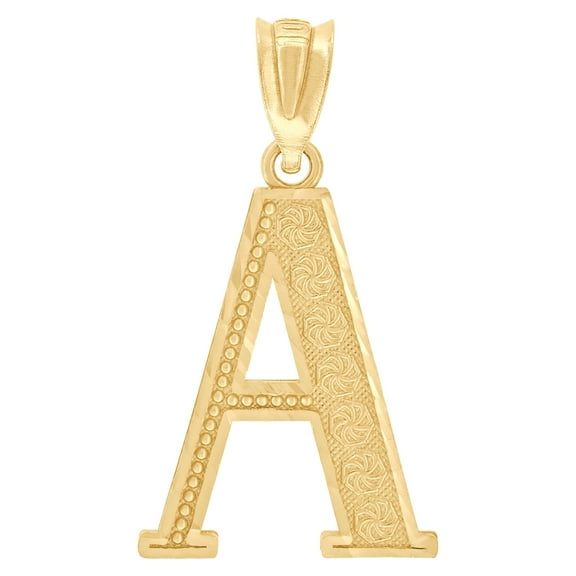 10K Yellow Gold Unisex Diamond-Cut Initial Letter A Charm Pendant