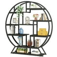 thumbnail image 4 of Tribesigns Bookshelf, Round Bookshelves Etagere Bookcase, 63 Inch Industrial Wood Book Shelf with Staggered Shelves, Rustic Open Shelving Organizer Rack Display Shelf for Home Office, Living Room, 4 of 8
