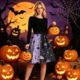 thumbnail image 5 of Halloween Dresses for Women Ghost Hepburn Long Sleeve Retro Tea Length Dress Pumpkin Cocktail Crew Neck Spooky Swing Dress with Belt M, 5 of 6