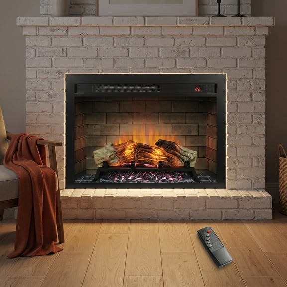 Zateety 28-Inch Electric Fireplace Insert Heater with Multicolor Flames, Ember Bed & Remote Control for Indoor Home Decor & Supplemental Heating