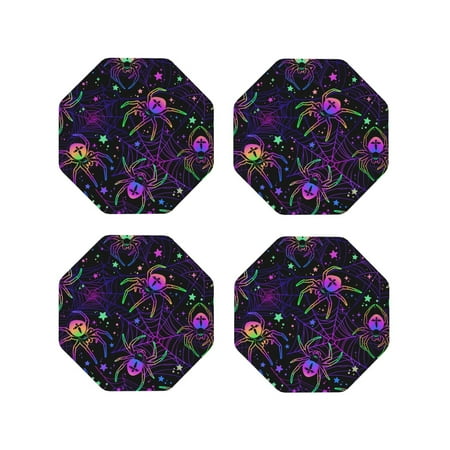 

Matuu Multi-colored Spiders for Cup Coasters Set of 4 Leather Coasters Desk Coasters for Office Measures 4” x 4”-Octagon