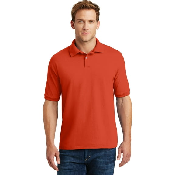 Hanes - Ecosmart Jersey Polo - 054X, Orange, XL, Pack 3, Mens Polo Shirts