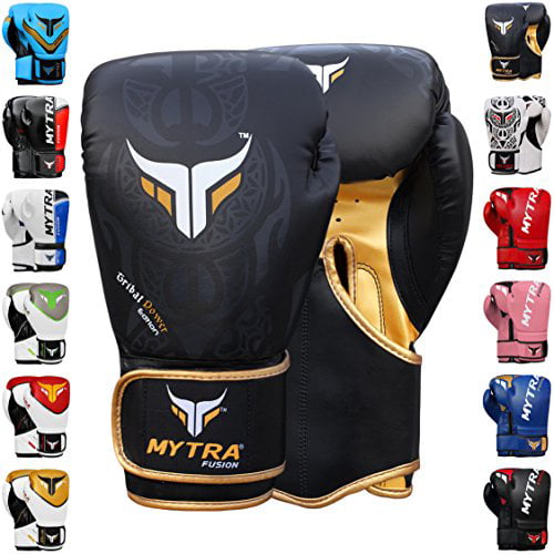 Boxing Gloves 10oz 12oz 14oz 16oz Gold Leather Training Sparring Punch Bag Mitts 