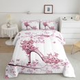 thumbnail image 3 of Feelyou Princess High Heel Bedding Comforter Set for Girl, Romantic Pink Butterfly Twin Comforter Sets, Flower Floral Reversible Bedding Set, Lightweight Room Decor, 2pcs, 3 of 9